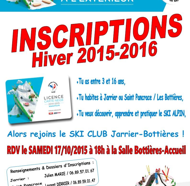 INSCRIPTIONS Saison 2015-2016