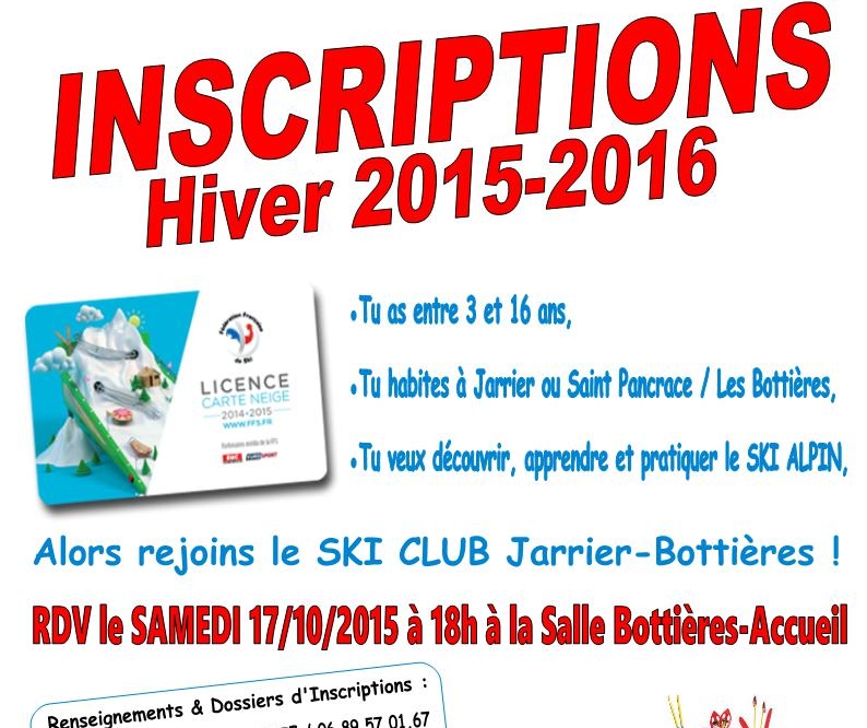 INSCRIPTIONS Saison 2015-2016